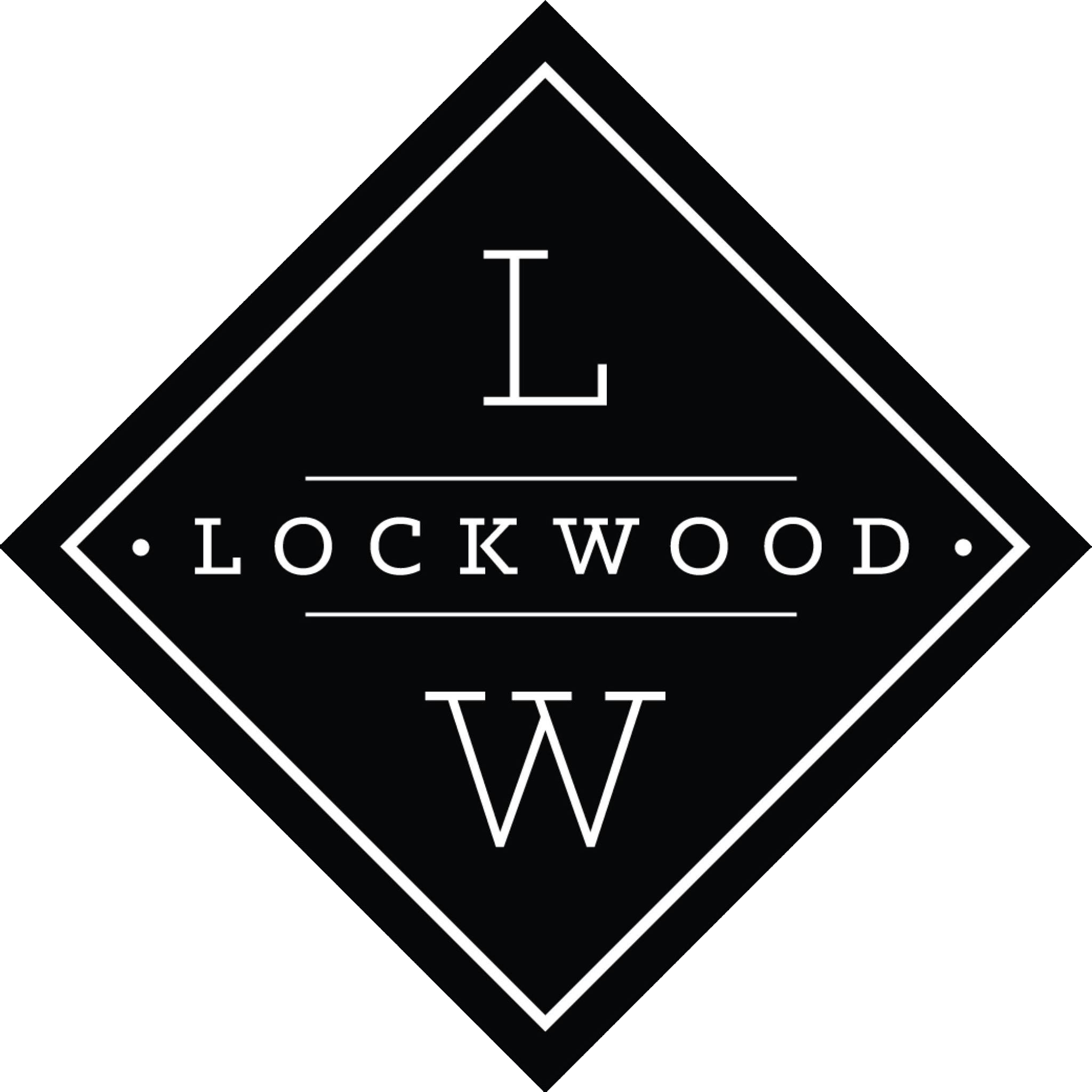 Lockwood Cafe's logo, a black diamond with white lettering.